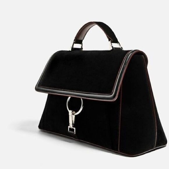 Zara Basic Collection Suede Satchel Bag - Picture 1 of 12